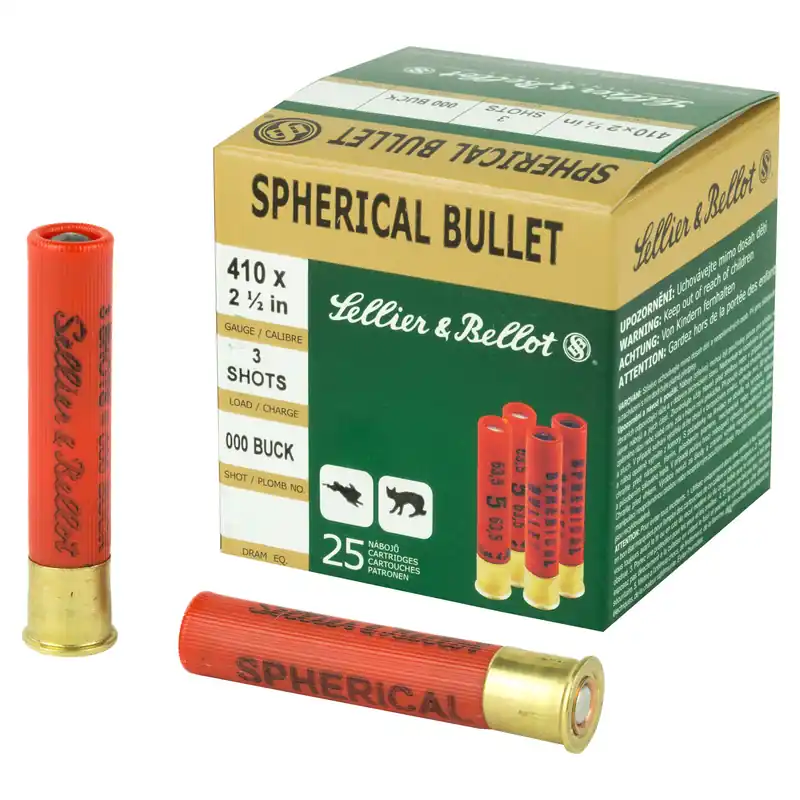S&B 410 Gauge 2.5" 000 Buckshot, 3 Balls, 25 Rounds per Box, 500 Rounds per Case