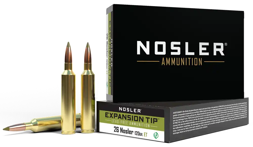 Nosler 40302 E-Tip 26 Nosler 120gr Lead-Free Ammunition - 20 Rounds per Box