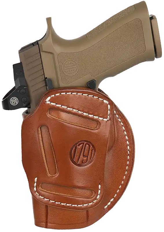 1791 Gunleather 4-Way IWB/OWB Holster for Glock 17/Ruger American, Right Hand, Classic Brown