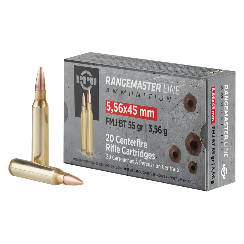 PPU 556 NATO 55 Grain FMJ Ammunition - 20 Rounds per Box, 1000 Rounds per Case