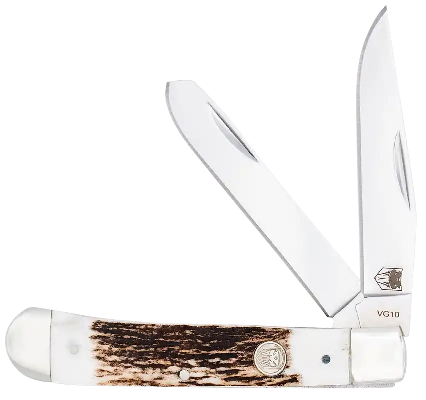 CobraTec Knives Trapper Folding Knife with VG-10 Blades and Stag Bone Handle