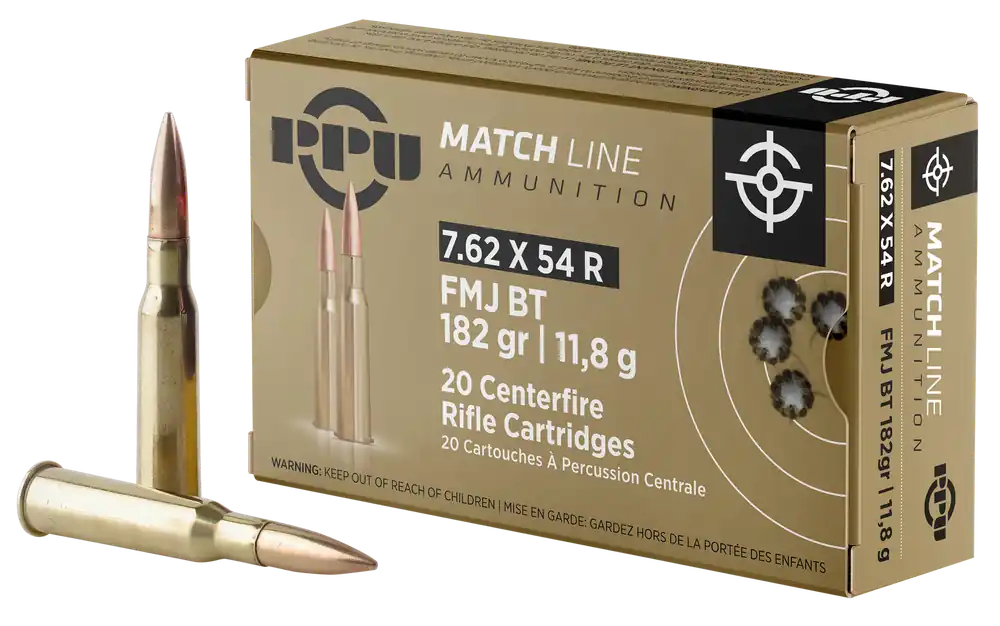 PPU PPM7 7.62x54mmR 182gr FMJ Ammo - 20 Rounds/Box, 10 Boxes/Case