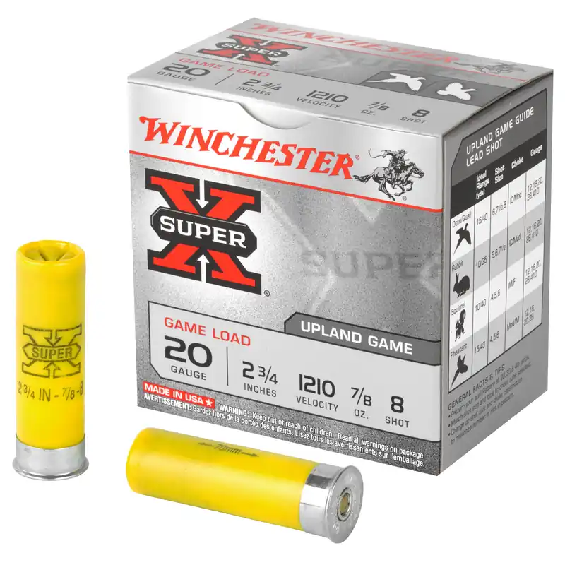 Winchester Super-X 20 Gauge 2.75" #8 Shot, 25 Rounds per Box, 250 Rounds per Case