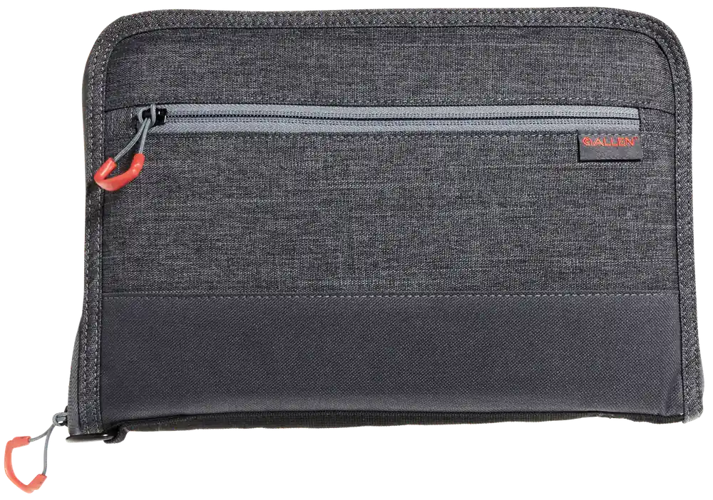 Allen 7757 Auto-Fit 2.0 Deluxe Handgun Case, Gray/Red, Foam Padding, Knit Interior, Exterior Pocket, Fits Most Full-Size Semi-Autos, 11" Length