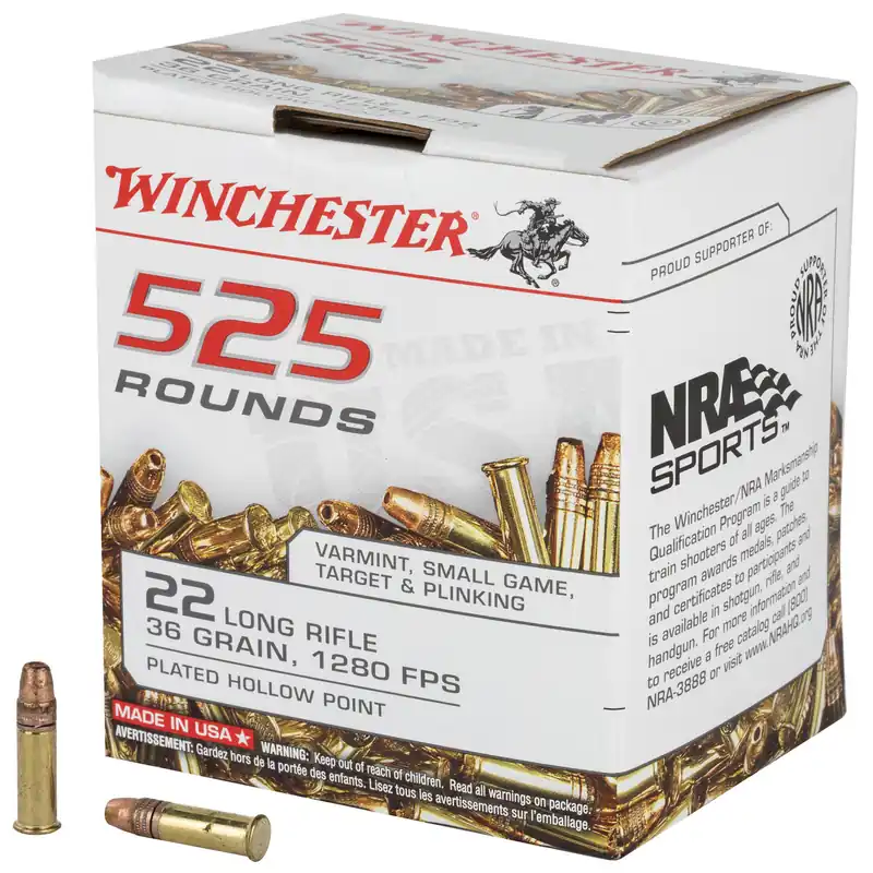 Winchester USA 22LR 36 Grain Copper Plated Hollow Point 525 Rounds