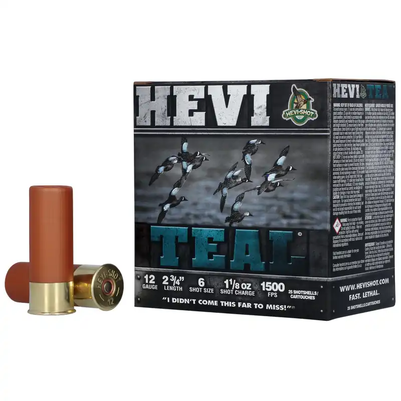 HEVI TEAL 12 Gauge 2.75" #6 Shotgun Shells - 25 Rounds per Box, 250 Rounds per Case