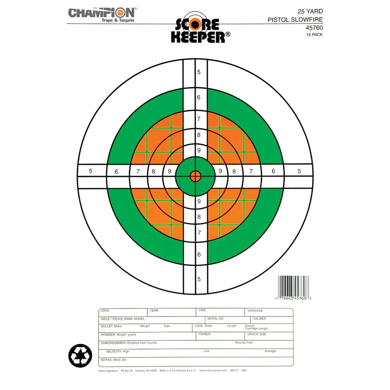 Champion Scorekeeper 25-Yard Pistol Target Fluorescent