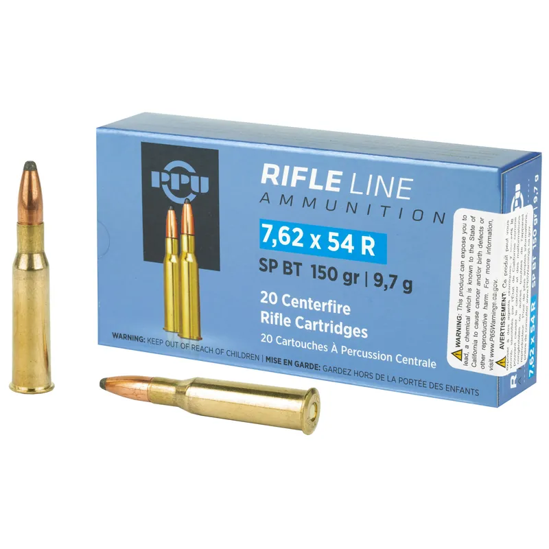 PPU 7.62X54R Soft Point 150 Grain Ammunition - 20 Rounds per Box, 200 Rounds per Case