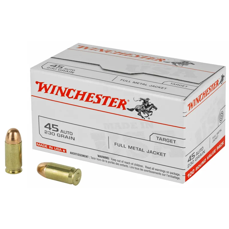 Winchester USA .45 ACP 230 Grain FMJ Ammunition - 100/500 Rounds