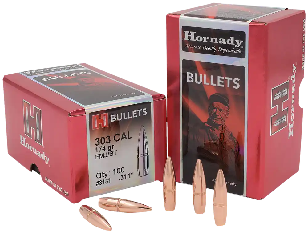 Hornady 3131 .303 Caliber 174gr FMJ Bullets - 100/Box, 15/Case