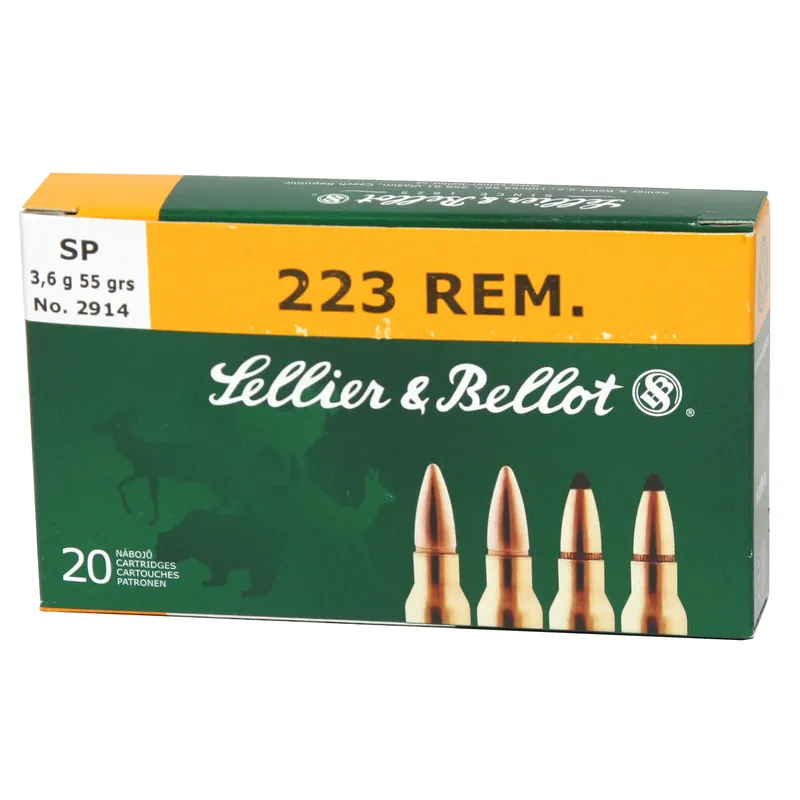 S&B .223 Remington 55 Grain Soft Point Ammunition - 20 Rounds/1000 Rounds