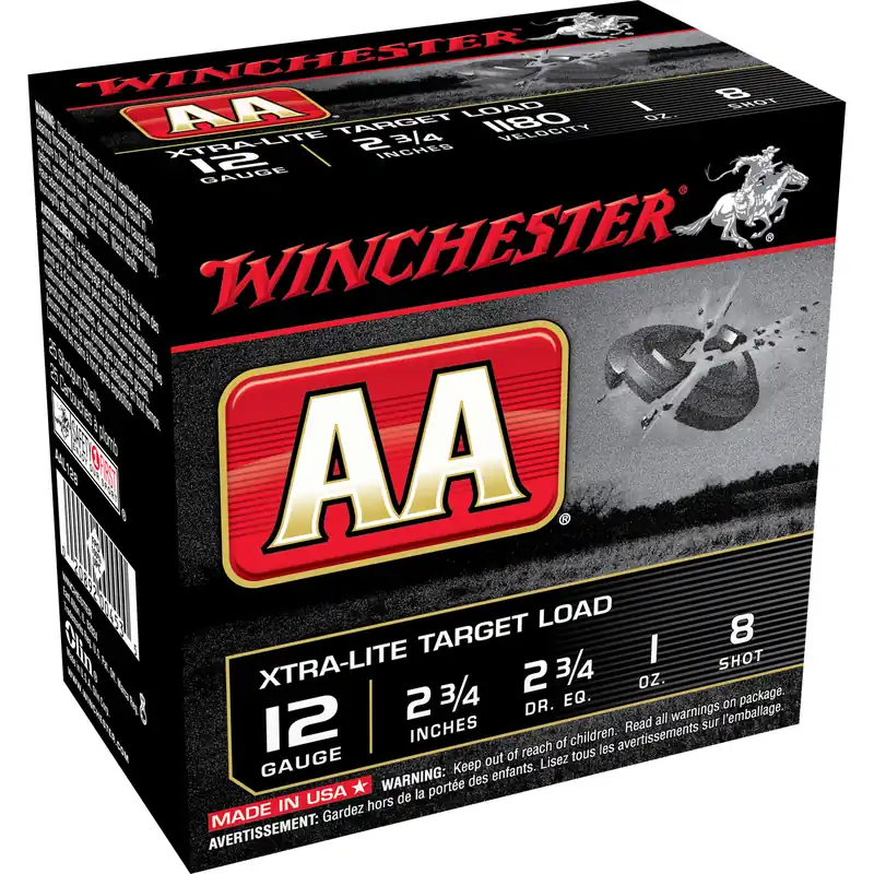 Winchester AA Extra-Light 12 Gauge 2.75" #8 Shot, 25 Rounds per Box, 250 Rounds per Case