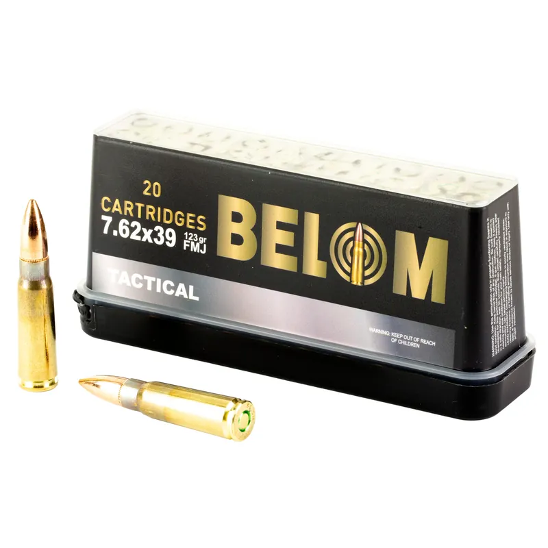 BELOM 7.62x39mm 123 Grain FMJ Brass Ammunition - 20 Rounds