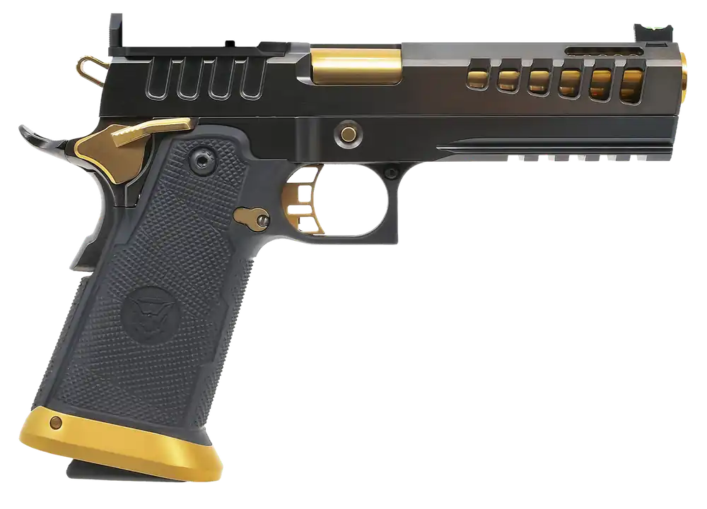 Watchtower Firearms DEMOLITIA9MM5ELITE 9mm Luger Pistol with Gold Plated Barrel and Graphite PVD Finish