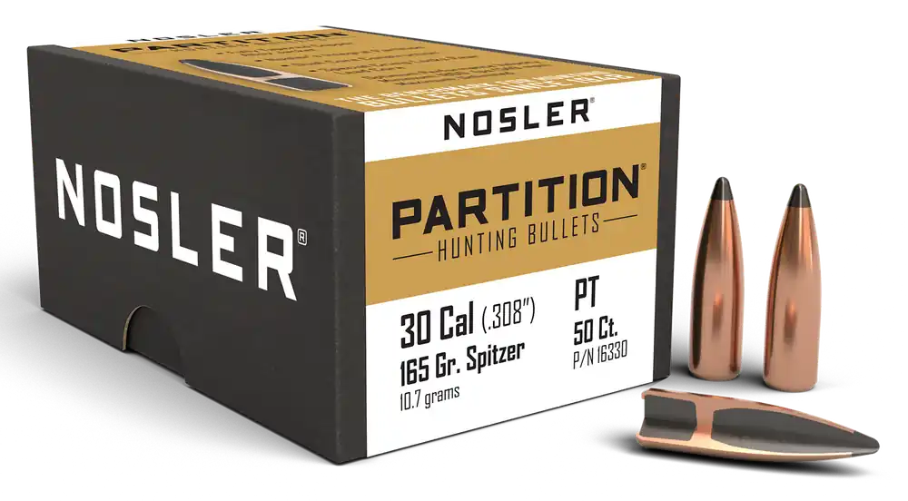 Nosler Partition 30 Caliber 165 Grain Spitzer Bullets - 50 Count Box