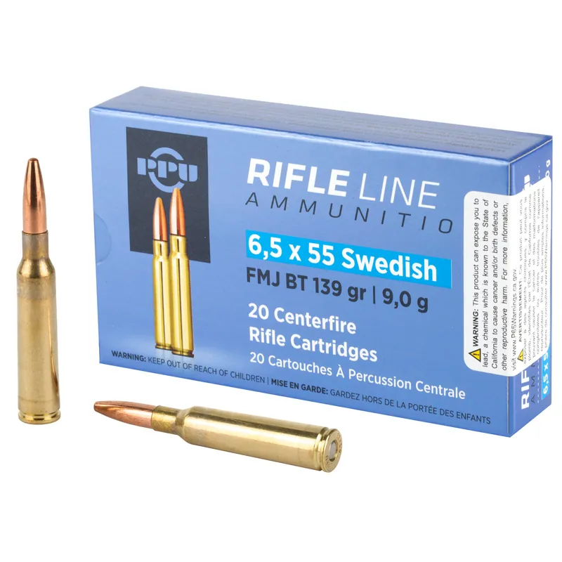 PPU 6.5x55 Swedish 139gr FMJ Ammunition - 20 Rounds