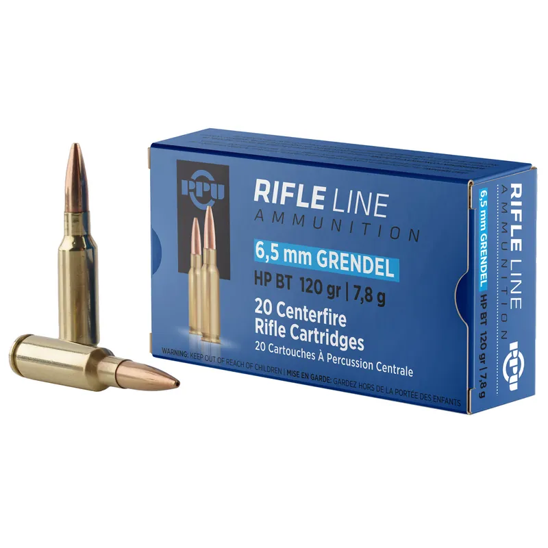 PPU 6.5 Grendel 120gr HPBT Ammunition - 20 Rounds per Box, 500 Rounds per Case