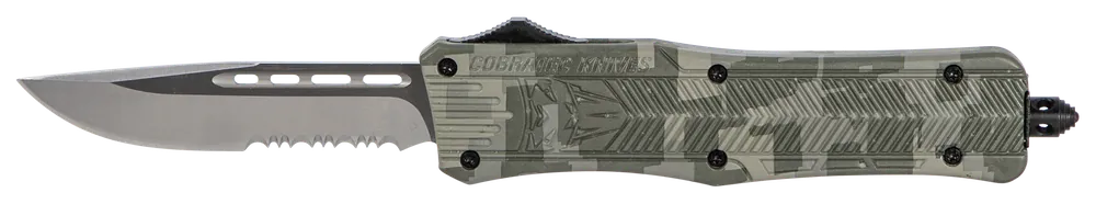 CobraTec CTK-1 Medium 3" OTF Knife with Part Serrated D2 Blade and Army DigiCamo Handle