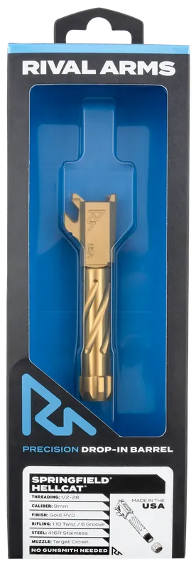 Precision V1 Gold PVD Stainless Steel Spiral Fluted Threaded Barrel for Springfield Hellcat - Rival Arms RA-RA20H101E