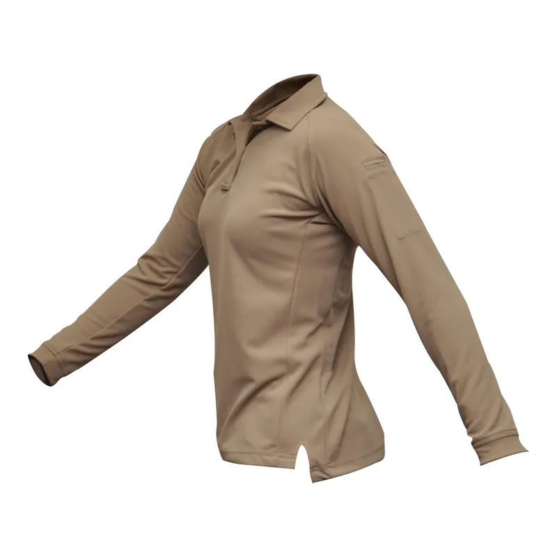 VERTX Coldblack Women's Long Sleeve Polo, Tan, Extra Small