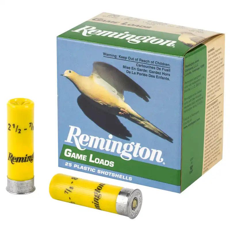 Remington Game Load 20 Gauge 2 3/4" #8 Shot, 25 Rounds per Box, 250 Rounds per Case