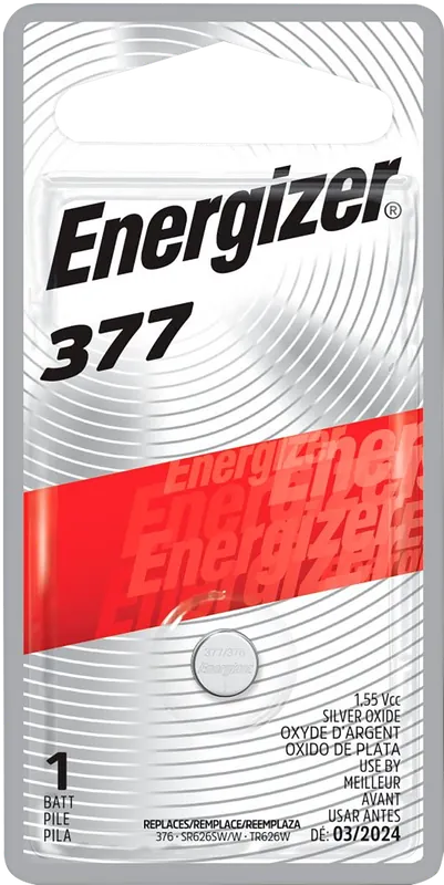 Energizer 377BPZ Silver 1.55V Battery, 24mAh, Single Pack (72 Count)