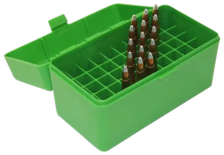 MTM Case-Gard RSS5010 50-Round Ammo Box for 6mm PPC/7mm - Green Polypropylene Flip-Top