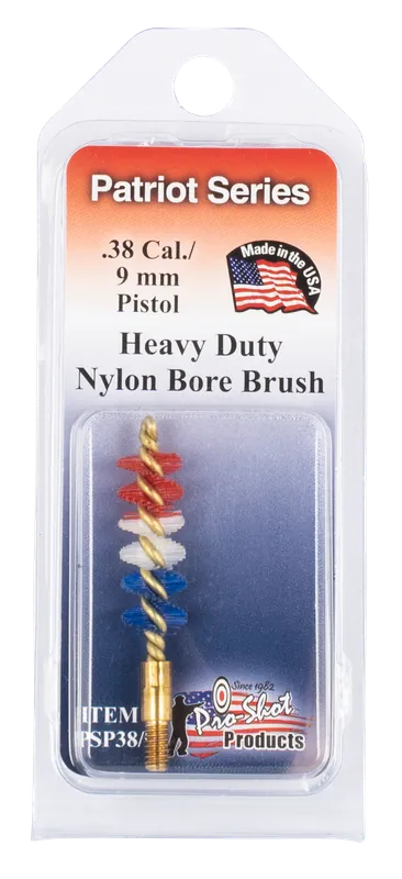 Pro-Shot PSP389 Patriot Series .38 Cal/9mm Bore Brush with Nylon Bristles and Brass Core