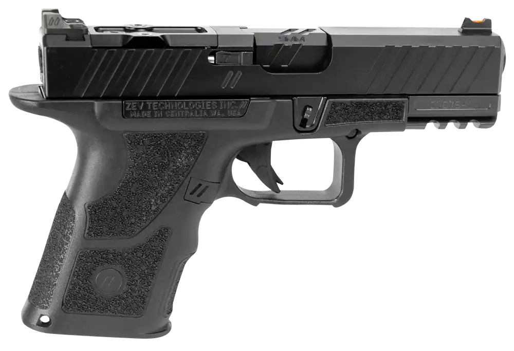 ZEV OZ9 Duty Compact 9mm Luger 15+1, Black, Optic Cut Slide, Polymer Frame, Fiber Optic Sights