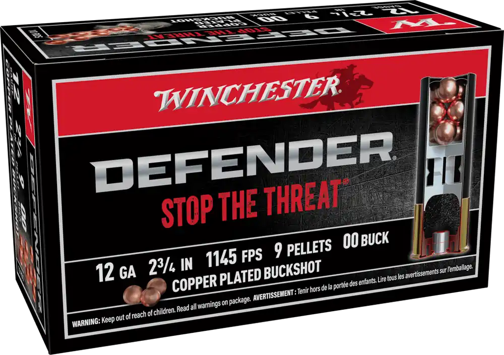 Winchester Defender 12 Gauge 00 Buckshot Ammo - 10 Box/Case