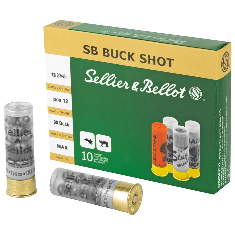 Sellier & Bellot 12 Gauge 2.75" 1.25 oz 00 Buckshot 12 Pellets 10 Rounds/Box, 250 Rounds/Case