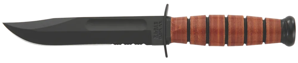 Ka-Bar 1252 USMC 5.25" Serrated Black Blade with Leather Handle and Sheath