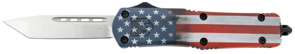 CobraTec FS-3 American Flag OTF Knife with Tanto D2 Blade and Cerakoted Handle