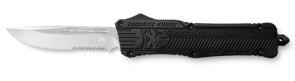 CobraTec CTK-1 Large OTF Knife with D2 Steel Blade and Black Aluminum Handle
