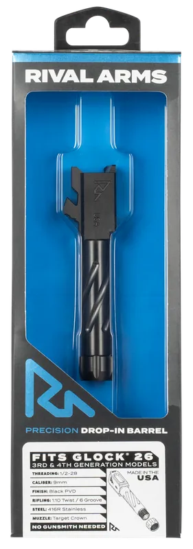 Precision V1 Drop-In Barrel for Glock 26 Gen3-4, 9mm, Black PVD, Threaded