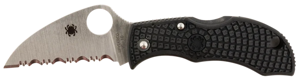 Spyderco Manbug Wharncliffe Serrated Folding Knife, Black TiCN VG-10 Blade, Textured FRN Handle