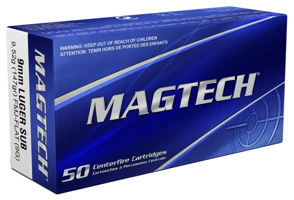 Magtech 9mm Luger 147gr FMJ Flat Subsonic Ammo - 50 Rounds/Box, 20 Boxes/Case