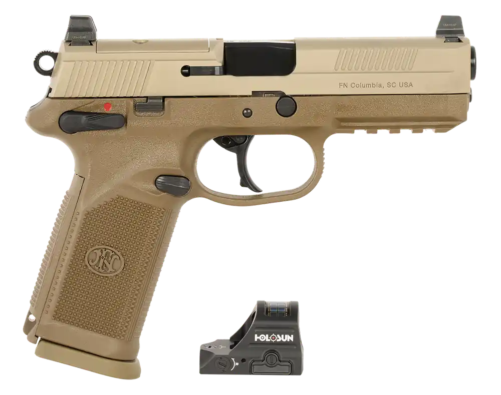 FN 66102272 FNX 45 ACP Pistol with Holosun 407C Red Dot and 5 Magazines - FDE Finish
