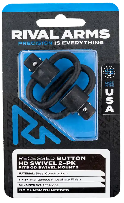 Rival Arms HD Swivel Set with 1.5" Loops & Recessed Button - Black Manganese Phosphate Steel