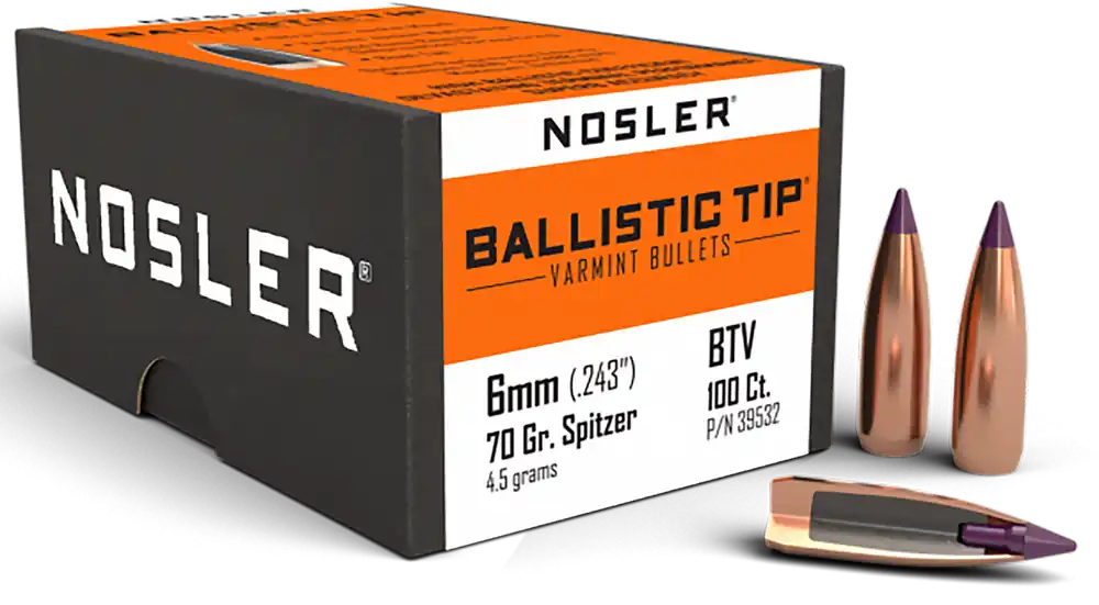 Nosler Ballistic Tip 6mm 70gr Spitzer Bullets - 100 Count Box