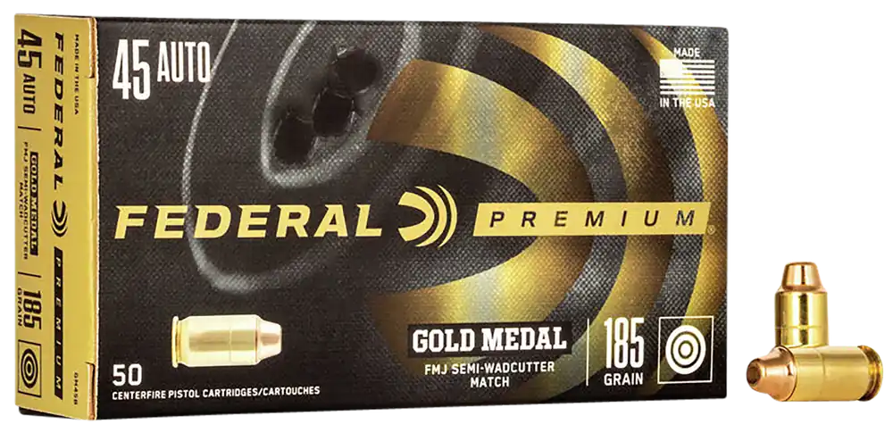 Federal GM45B Premium Gold Medal 45ACP 185gr FMJ SWC 50/Box 20/Case