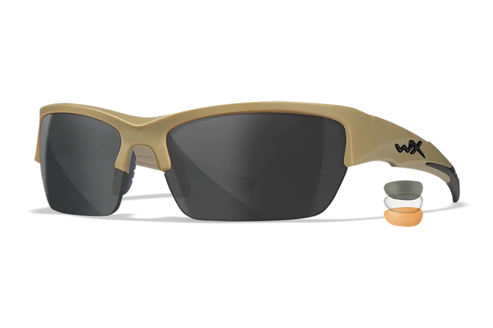 Wiley X Valor Sunglasses - Smoke Gray/Clear/Light Rust Lenses, Matte Tan Frame