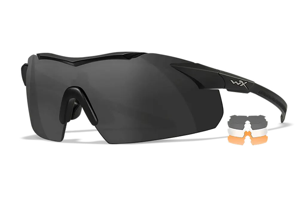 Wiley X 3552 Vapor Comm Temples Matte Black Frame with Smoke Gray/Clear/Light Rust Polycarbonate Lenses