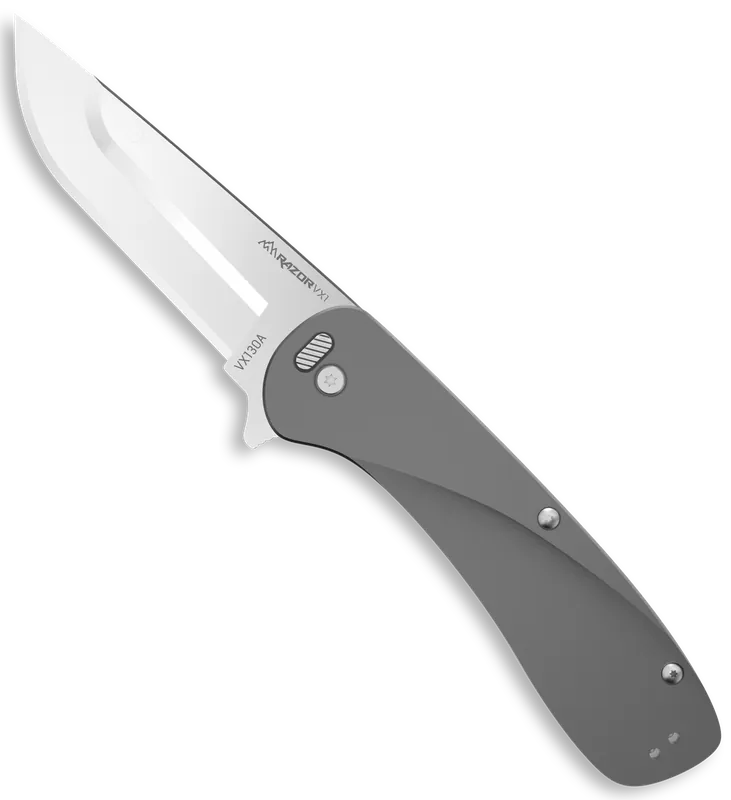 Outdoor Edge Razor VX1 EDC Folding Knife with 3" Satin Blade and Gray Aluminum Handle