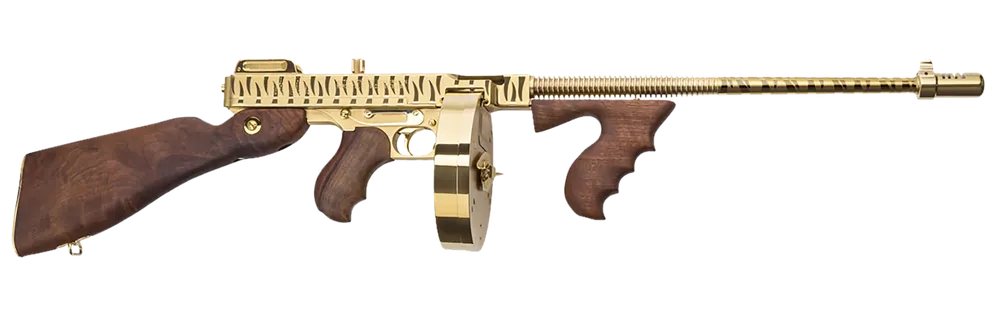 Thompson T150DTGTS 1927A-1 Deluxe .45 ACP, 16.5" Barrel, Gold Tiger Stripe, Walnut Stock, 20+1/50+1 Capacity