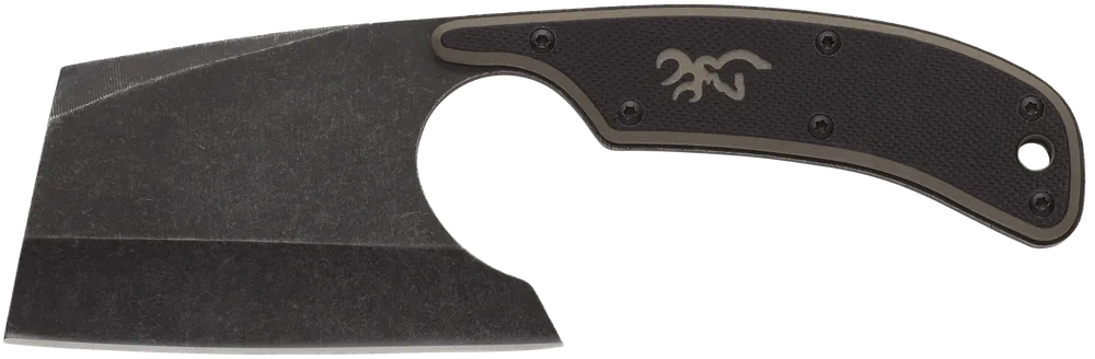 Browning 3220322 Cutoff Camp 2.5" Fixed Cleaver with Black Oxide Stonewashed 9Cr14MoV Blade and Black/Tan G10 Handle