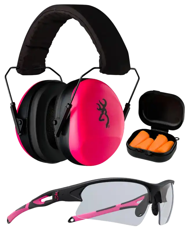 Browning Women's Range Kit - Over the Head Hearing Protection, Orange Pink/Black, 27-36 dB Noise Reduction