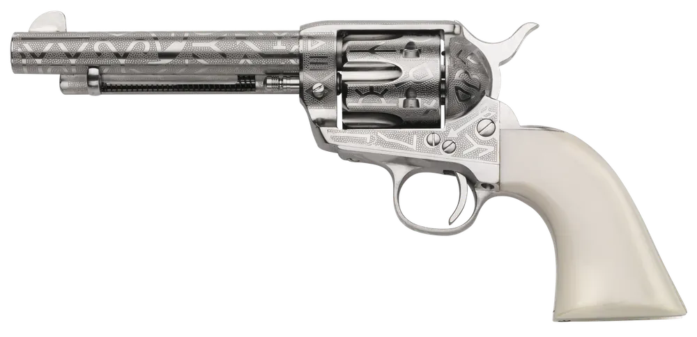 Taylors & Company 1873 Cattle Brand .45 Colt Revolver, 5.5" Barrel, Nickel-Plated, Engraved Finish, Ivory Grip