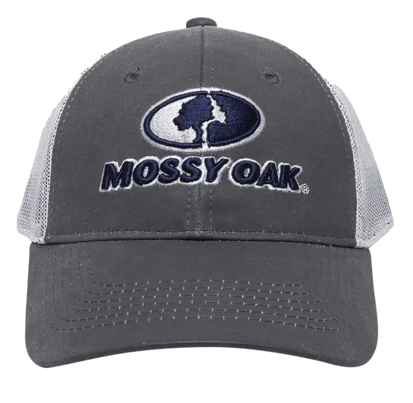 Mossy Oak Charcoal/White Snapback Cap - Adjustable OSFA, Heavy Structured