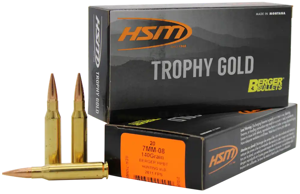 HSM Trophy Gold 7mm-08 Rem 140gr Berger VLD Match Ammo - 20/Box